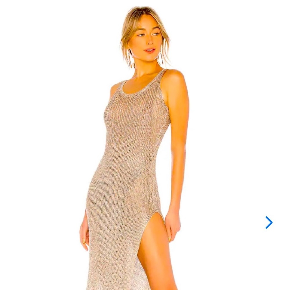 Lovers + Friends Metallic Knit Tank Dress in Champagne